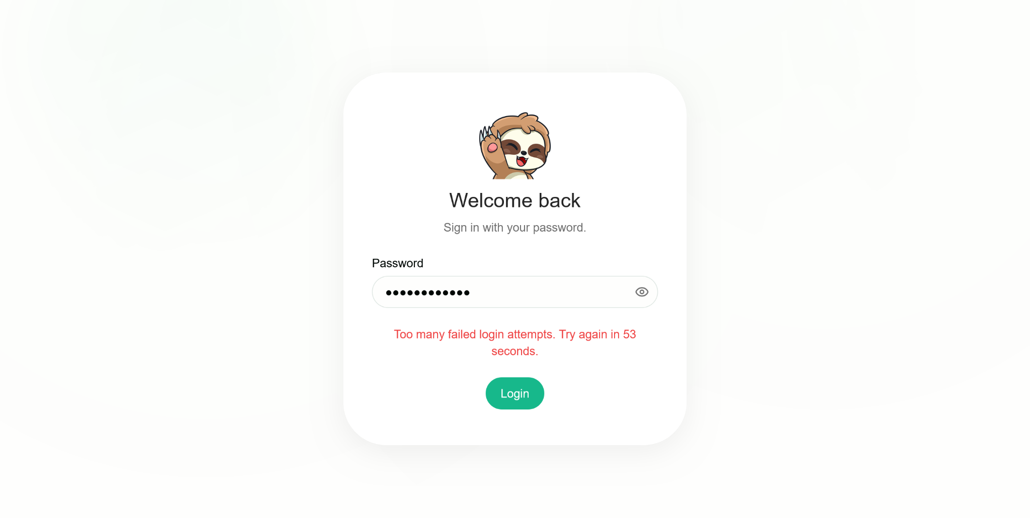Unsloth sign-in screen showing a cooldown after too many failed login attempts
